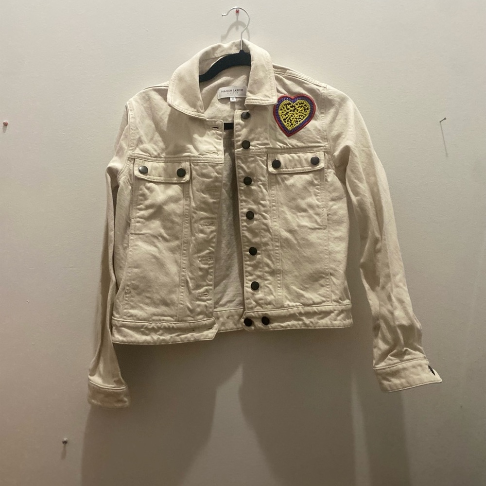 Maison Labiche Cream Denim Jacket—Sz XS Heart Patch Punk